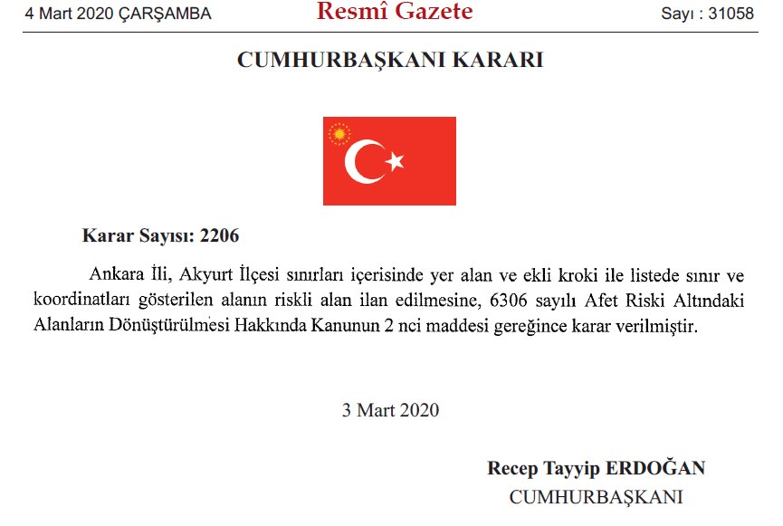 Akyurt'ta Kentsel Dönüşüm. Cumhurbaşkanı Erdoğan imzaladı 1