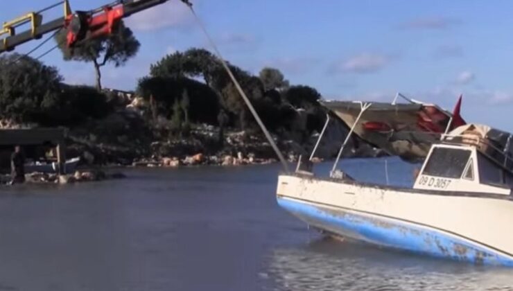 Didim’de karaya oturan iki balıkçı teknesi kurtarıldı