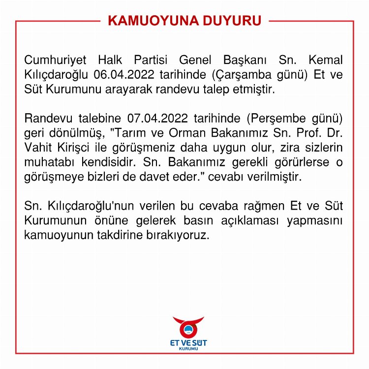 Et ve Süt Kurumu'ndan 'Kılıçdaroğlu' açıklaması 2
