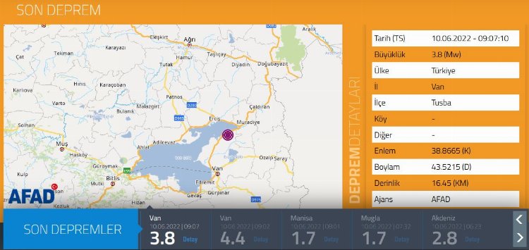 Van Tuşba 4,4 ve 3,8 büyüklüklerinde sallandı! 1 Van Tuşba 4,4 ve 3,8 büyüklüklerinde sallandı! 1