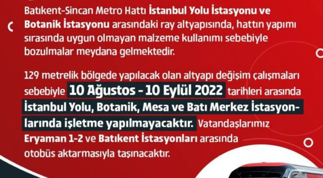 ABB uyardı: Ankara Metrosu’nda altyapı çalışması yarın başlıyor