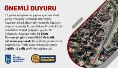 Ankara Büyükşehir’den Kuzey Ankara Protokol Yolu Tüneli’nde Çalışma