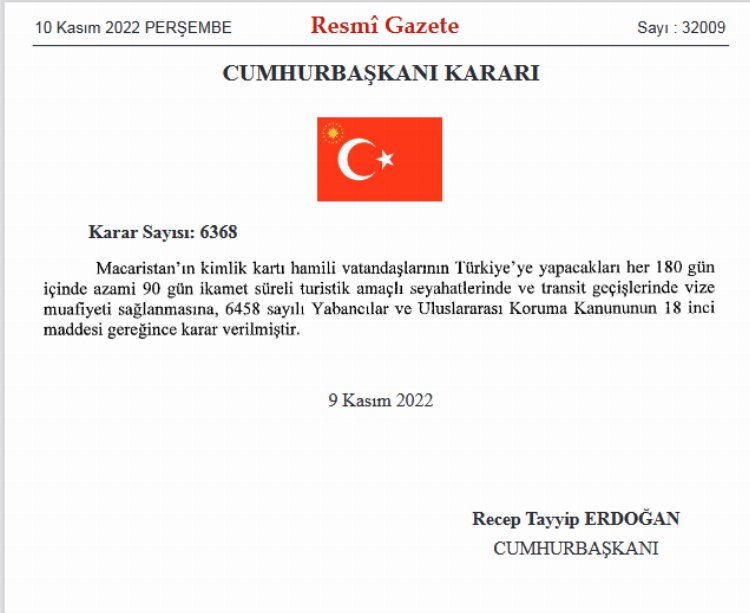 Macaristan'a Türkiye'de vize muafiyeti 1