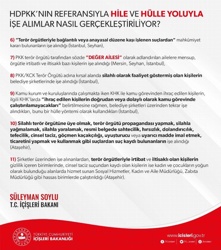 Bakan Soylu 'Ateş bacayı sarmış' dedi ve CHP'li belediyelerde yapılan işe alımları 11 maddeyle açıkladı 4