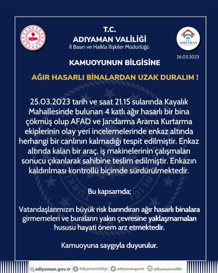 Adıyaman'da 4 katlı ağır hasarlı bina çöktü! 1